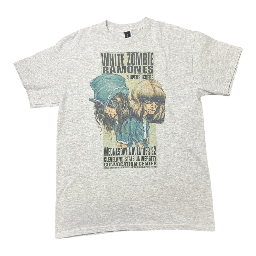 Gildan White Zombie Ramones Concert Graphic Tee Heather Grey Mens L 1995 Style